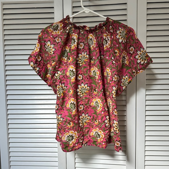 Velvet Brand Lightweight 100% Cotton Boho V Neck Top Short Sleeve Small Loose - Picture 9 of 10